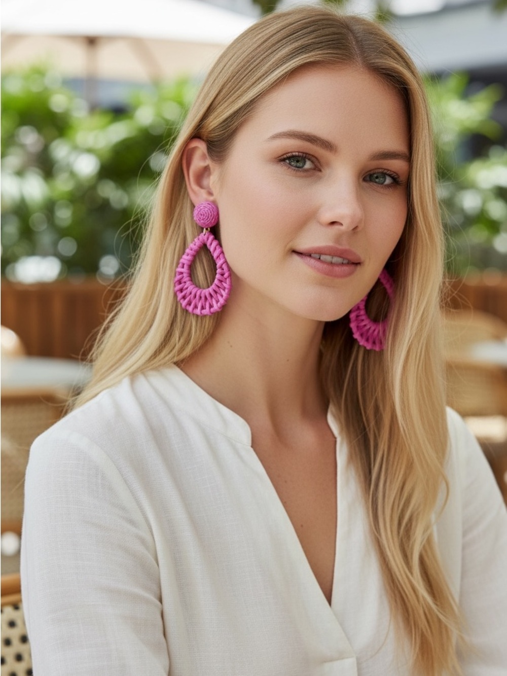 🆕 Plunder Pink Cutout Wooden Weave Drop Earrings